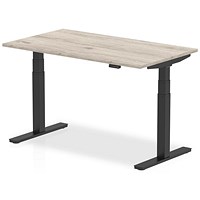Air 1400mm Rectangular Height Adjustable Desk, Black Leg, Grey Oak Air 1400mm Rectangular Height Adjustable Desk, Black Leg, Grey Oak