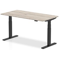 Air 1600mm Rectangular Height Adjustable Desk, Black Leg, Grey Oak