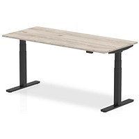 Air 1800mm Rectangular Height Adjustable Desk, Black Leg, Grey Oak