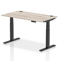 Air 1400mm Rectangular Height-Adjustable Desk, Black Leg, Grey Oak Air 1400mm Rectangular Height-Adjustable Desk, Black Leg, Grey Oak