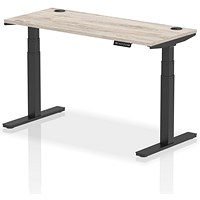 Air 1400mm Slim Rectangular Height-Adjustable Desk, Black Leg, Grey Oak Air 1400mm Slim Rectangular Height-Adjustable Desk, Black Leg, Grey Oak