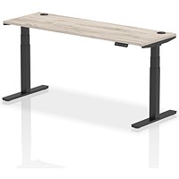 Air 1800mm Slim Rectangular Height-Adjustable Desk, Black Leg, Grey Oak Air 1800mm Slim Rectangular Height-Adjustable Desk, Black Leg, Grey Oak