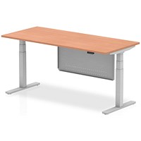 Air Modesty 1800mm Rectangular Height Adjustable Desk, Silver Leg & Modesty Panel, Beech