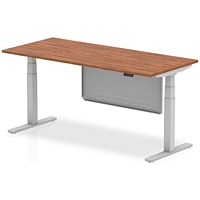 Air Modesty 1800mm Rectangular Height Adjustable Desk, Silver Leg & Modesty Panel, Walnut