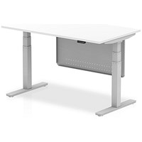 Air Modesty 1400mm Rectangular Height Adjustable Desk, Silver Leg & Modesty Panel, White