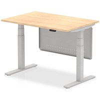 Air Modesty 1200mm Rectangular Height Adjustable Desk, Silver Leg & Modesty Panel, Maple