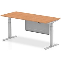 Air Modesty 1800mm Rectangular Height Adjustable Desk, Silver Leg & Modesty Panel, Oak