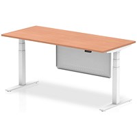 Air Modesty 1800mm Rectangular Height Adjustable Desk, White Leg & Modesty Panel, Beech
