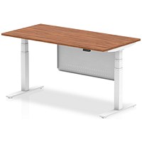 Air Modesty 1600mm Rectangular Height Adjustable Desk, White Leg & Modesty Panel, Walnut