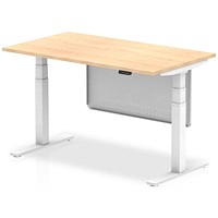 Air Modesty 1400mm Rectangular Height Adjustable Desk, White Leg & Modesty Panel, Maple Air Modesty 1400mm Rectangular Height Adjustable Desk, White Leg & Modesty Panel, Maple