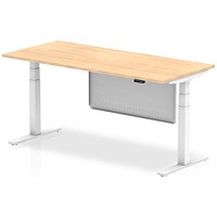 Air Modesty 1800mm Rectangular Height Adjustable Desk, White Leg & Modesty Panel, Maple