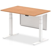 Air Modesty 1200mm Rectangular Height Adjustable Desk, White Leg & Modesty Panel, Oak