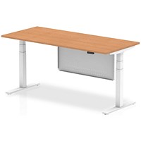 Air Modesty 1800mm Rectangular Height Adjustable Desk, White Leg & Modesty Panel, Oak