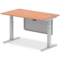 Air Modesty 1400mm Rectangular Cable Port Height Adjustable Desk, Silver Leg & Modesty Panel, Beech Air Modesty 1400mm Rectangular Cable Port Height Adjustable Desk, Silver Leg & Modesty Panel, Beech