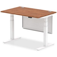Air Modesty 1200mm Rectangular Cable Port Height Adjustable Desk, White Leg & Modesty Panel, Walnut