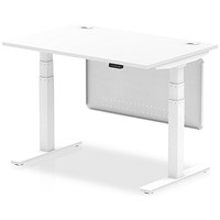 Air Modesty 1200mm Rectangular Cable Port Height Adjustable Desk, White Leg & Modesty Panel, White