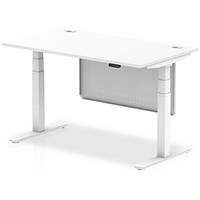 Air Modesty 1400mm Rectangular Cable Port Height Adjustable Desk, White Leg & Modesty Panel, White
