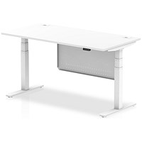 Air Modesty 1600mm Rectangular Cable Port Height Adjustable Desk, White Leg & Modesty Panel, White