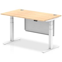 Air Modesty 1400mm Rectangular Cable Port Height Adjustable Desk, White Leg & Modesty Panel, Maple Air Modesty 1400mm Rectangular Cable Port Height Adjustable Desk, White Leg & Modesty Panel, Maple