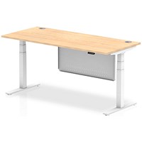 Air Modesty 1800mm Rectangular Cable Port Height Adjustable Desk, White Leg & Modesty Panel, Maple