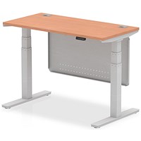 Air Modesty 1200mm Slim Rectangular Height Adjustable Desk, Silver Leg & Modesty Panel, Beech