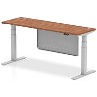 Air Modesty 1800mm Slim Rectangular Height Adjustable Desk, Silver Leg & Modesty Panel, Walnut