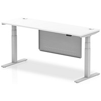 Air Modesty 1800mm Slim Rectangular Height Adjustable Desk, Silver Leg & Modesty Panel, White