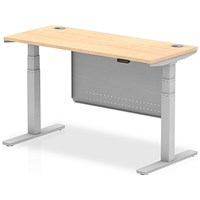Air Modesty 1400mm Slim Rectangular Height Adjustable Desk, Silver Leg & Modesty Panel, Maple