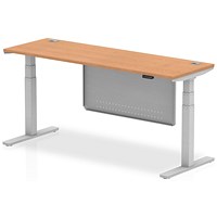 Air Modesty 1800mm Slim Rectangular Height Adjustable Desk, Silver Leg & Modesty Panel, Oak