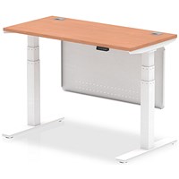 Air Modesty 1200mm Slim Rectangular Height Adjustable Desk, White Leg & Modesty Panel, Beech