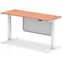 Air Modesty 1600mm Slim Rectangular Height Adjustable Desk, White Leg & Modesty Panel, Beech