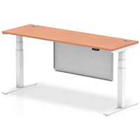 Air Modesty 1800mm Slim Rectangular Height Adjustable Desk, White Leg & Modesty Panel, Beech