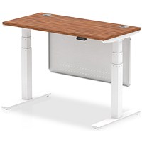 Air Modesty 1200mm Slim Rectangular Height Adjustable Desk, White Leg & Modesty Panel, Walnut