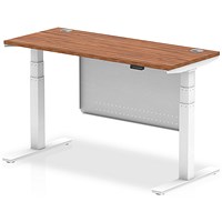 Air Modesty 1400mm Slim Rectangular Height Adjustable Desk, White Leg & Modesty Panel, Walnut