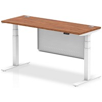 Air Modesty 1600mm Slim Rectangular Height Adjustable Desk, White Leg & Modesty Panel, Walnut