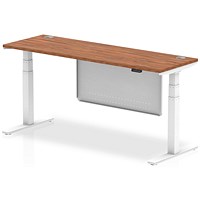 Air Modesty 1800mm Slim Rectangular Height Adjustable Desk, White Leg & Modesty Panel, Walnut