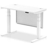 Air Modesty 1200mm Slim Rectangular Height Adjustable Desk, White Leg & Modesty Panel, White