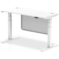 Air Modesty 1400mm Slim Rectangular Height Adjustable Desk, White Leg & Modesty Panel, White