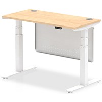 Air Modesty 1200mm Slim Rectangular Height Adjustable Desk, White Leg & Modesty Panel, Maple