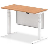 Air Modesty 1200mm Slim Rectangular Height Adjustable Desk, White Leg & Modesty Panel, Oak