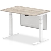 Air Modesty 1200mm Rectangular Height Adjustable Desk, White Leg & Modesty Panel, Grey Oak Air Modesty 1200mm Rectangular Height Adjustable Desk, White Leg & Modesty Panel, Grey Oak