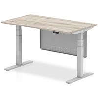 Air Modesty 1400mm Rectangular Height Adjustable Desk, Silver Leg & Modesty Panel, Grey Oak Air Modesty 1400mm Rectangular Height Adjustable Desk, Silver Leg & Modesty Panel, Grey Oak