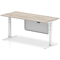 Air Modesty 1800mm Rectangular Height Adjustable Desk, White Leg & Modesty Panel, Grey Oak