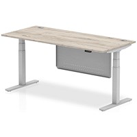 Air Modesty 1800mm Rectangular Cable Port Height Adjustable Desk, Silver Leg & Modesty Panel, Grey Oak