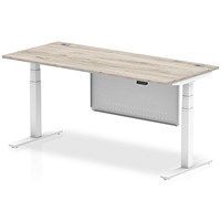 Air Modesty 1800mm Rectangular Cable Port Height Adjustable Desk, White Leg & Modesty Panel, Grey Oak