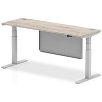 Air Modesty 1800mm Slim Rectangular Height Adjustable Desk, Silver Leg & Modesty Panel, Grey Oak
