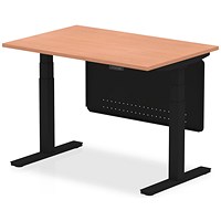Air Modesty 1200mm Rectangular Height Adjustable Desk, Black Leg & Modesty Panel, Beech