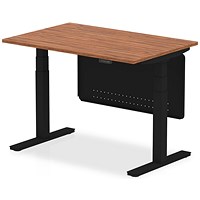 Air Modesty 1200mm Rectangular Height Adjustable Desk, Black Leg & Modesty Panel, Walnut