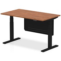 Air Modesty 1400mm Rectangular Height Adjustable Desk, Black Leg & Modesty Panel, Walnut