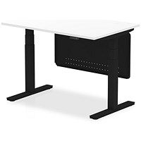 Air Modesty 1200mm Rectangular Height Adjustable Desk, Black Leg & Modesty Panel, White